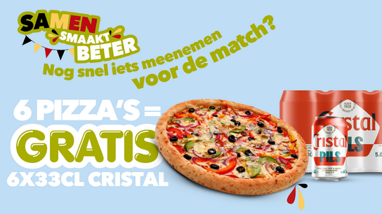 6 pizza's + 6-pack cristal gratis