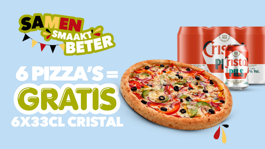 6 pizza's + 6-pack cristal gratis