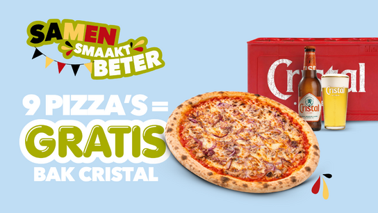 9 pizza's + bak cristal gratis