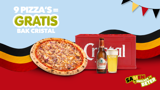 9 pizza's + bak cristal gratis