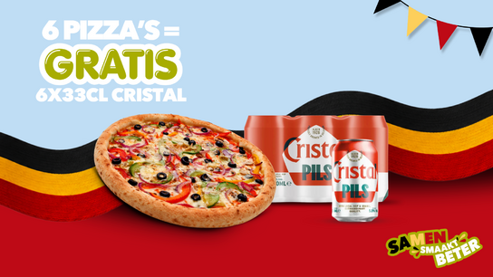 6 pizza's + 6-pack cristal gratis