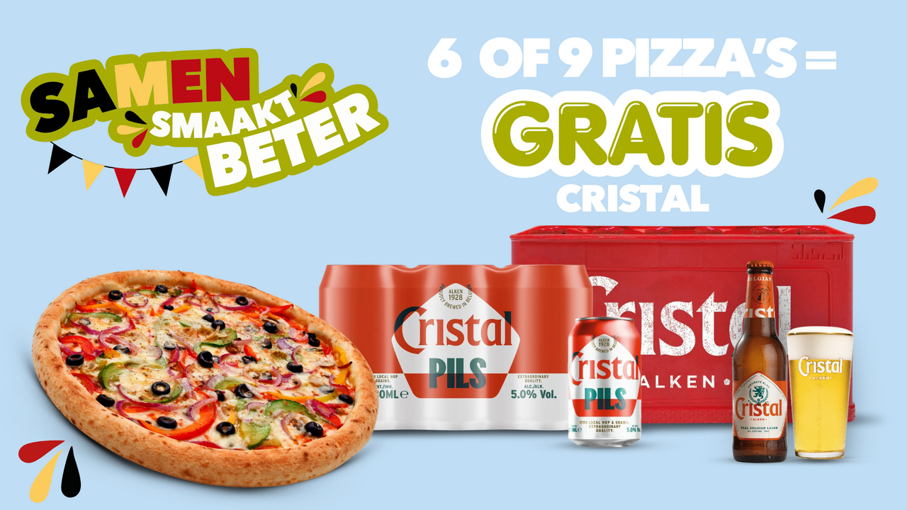 6 of 9 pizza's + GRATIS Cristal