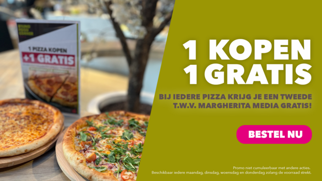Alle pizza's: 1+1 GRATIS!